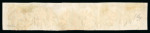 1840 1d Black Plate 1b. A horizontal strip of six (MD–MI), mostly with good margins, just touched at the lower right corner of MI. Bold strikes of red Maltese Cross cancellations. Light bend on MH and a small thin spot i