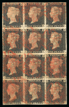 1840 1d black pl.2 HJ-KL, exceptional block of twelve