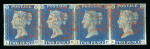 Stamp of Great Britain » 1840 2d Blue (ordered by plate number) 1840 2d blue pl.1 in horizontal strip of four used
