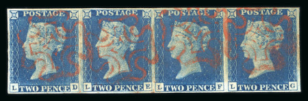 Stamp of Great Britain » 1840 2d Blue (ordered by plate number) 1840 2d blue pl.1 in horizontal strip of four used