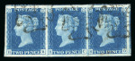 Stamp of Great Britain » 1840 2d Blue (ordered by plate number) 1840 2d blue pl.2 in horizontal strip of three used