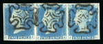 Stamp of Great Britain » 1840 2d Blue (ordered by plate number) 1840 2d blue pl.1 in horizontal strip of three used
