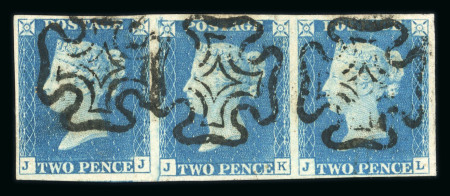 Stamp of Great Britain » 1840 2d Blue (ordered by plate number) 1840 2d blue pl.1 in horizontal strip of three used