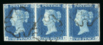 Stamp of Great Britain » 1840 2d Blue (ordered by plate number) 1840 2d blue pl.2 in horizontal strip of three used