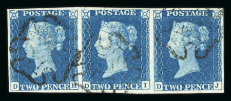 Stamp of Great Britain » 1840 2d Blue (ordered by plate number) 1840 2d blue pl.2 in horizontal strip of three used