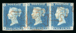 Stamp of Great Britain » 1840 2d Blue (ordered by plate number) 1840 2d pale blue pl.1 in horizontal strip of three used