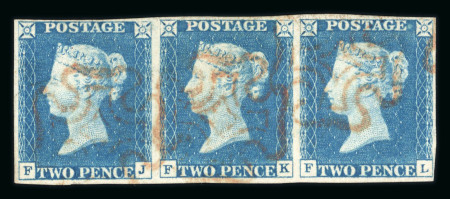Stamp of Great Britain » 1840 2d Blue (ordered by plate number) 1840 2d pale blue pl.1 in horizontal strip of three used