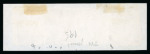 1840 2d Pale Blue Plate 1. Four examples on piece, neatly tied by red Maltese Crosses. MB, ML, and MG each with four margins, MG slightly overlapping MJ. A most striking and highly unusual piece.   Expertise: Signed A. D