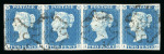 1840 2d Pale Blue Plate 1. A horizontal strip of four (IA–ID) with good margins, each stamp struck with black Maltese Cross cancellations. IB with a tiny thin spot at foot. A fine and attractive multiple.