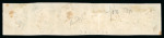 1840 2d Blue Plate 1. A horizontal strip of six (TD–TI) with clear to large margins, neatly struck with black Maltese Cross cancellations. Light vertical crease and a few tone spots noted. A striking and scarce multiple.