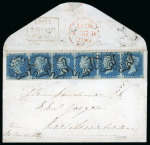 Stamp of Great Britain » 1840 2d Blue (ordered by plate number) 1840 2d pale blue pl.1 DG-DL, a horizontal strip of six