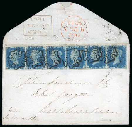 Stamp of Great Britain » 1840 2d Blue (ordered by plate number) 1840 2d pale blue pl.1 DG-DL, a horizontal strip of six
