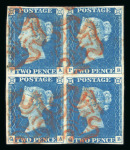 Stamp of Great Britain » 1840 2d Blue (ordered by plate number) 1840 2d Pale Blue, Plate 1 (PA–QB) Block of Four, Used