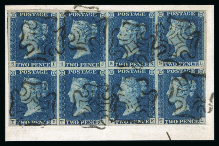 Stamp of Great Britain » 1840 2d Blue (ordered by plate number) 1840 2d blue pl.1 SI-TL exceptional BLOCK OF EIGHT
