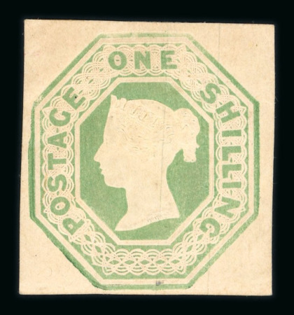 1847–54 1s Pale Green, Die 2. An unused example with four good to large margins, showing some toning and tiny traces of gum on the reverse. Fine and fresh in appearance. (SG £16,000).   Expertise: Signed "AD" Alberto Die