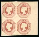 Stamp of Great Britain » 1847-54 Embossed GB 1847-54 10d brown die 3 marginal block of four mint,
