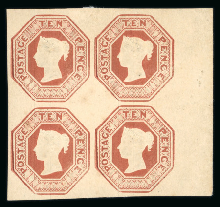 Stamp of Great Britain » 1847-54 Embossed GB 1847-54 10d brown die 3 marginal block of four mint,