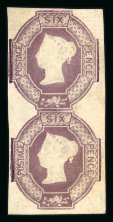 1847-54 6d dull lilac in vertical pair mint with good to large margins, re-distributed gum
