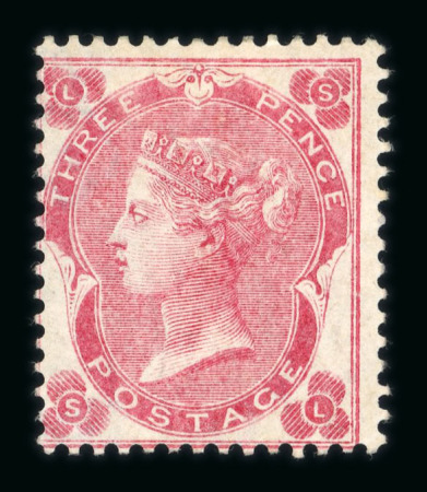 Stamp of Great Britain » 1855-1900 Surface Printed 1862-64 Emblems 3d bright carmine-rose SL mint with large part o.g.
