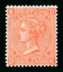 Stamp of Great Britain » 1855-1900 Surface Printed 1865-67 Large Garter 4d vermilion pl.11 DK and 4d deep vermilion pl.12 PH mint