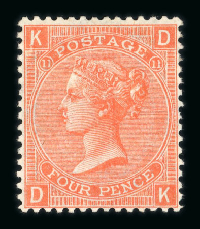 Stamp of Great Britain » 1855-1900 Surface Printed 1865-67 Large Garter 4d vermilion pl.11 DK and 4d deep vermilion pl.12 PH mint