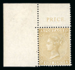 Stamp of Great Britain » 1855-1900 Surface Printed 1867-80 Spray 9d straw PA upper right corner marginal with "Price" inscription mint n.h.