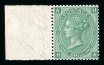 Stamp of Great Britain » 1855-1900 Surface Printed 1867-80 Spray 1s green pl.5 HA marginal mint with large part o.g.