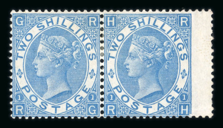 Stamp of Great Britain » 1855-1900 Surface Printed 1867-80 Spray 2s dull blue in mint pair RG-RH with wing margin, part (disturbed) o.g.