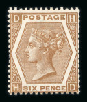 Stamp of Great Britain » 1855-1900 Surface Printed 1872-73 Spray 6d chestnut pl.11 HD mint (re-perforated) and 6d pale buff pl. 12 EG unused (regummed), and 6d grey pl.12 IK unused