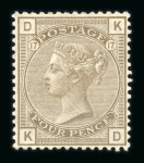 Stamp of Great Britain » 1855-1900 Surface Printed 1873-80 Large Garter 4d grey-brown pl.17 KD mint with large part o.g.
