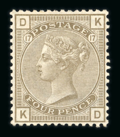 Stamp of Great Britain » 1855-1900 Surface Printed 1873-80 Large Garter 4d grey-brown pl.17 KD mint with large part o.g.