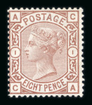 Stamp of Great Britain » 1855-1900 Surface Printed 1876 Prepared for use but not issued 8d purple-brown CA mint 
