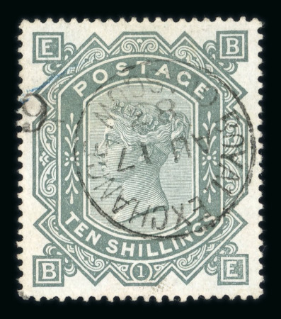 Stamp of Great Britain » 1855-1900 Surface Printed GB 1867-83 wmk Anchor 10s grey-green on blued paper fine used with Glasgow Royal Exchange cds
