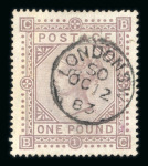 Stamp of Great Britain » 1855-1900 Surface Printed 1867-83 wmk Anchor £1 brown-lilac on white paper used with neat London 1883 cds