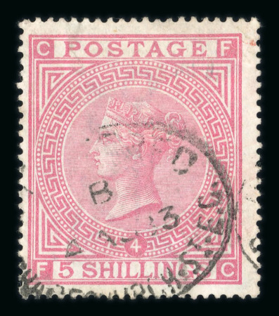 Stamp of Great Britain » 1855-1900 Surface Printed » 1867-83 High Values 1867-83 wmk Anchor 5s rose pl.4 on white paper used