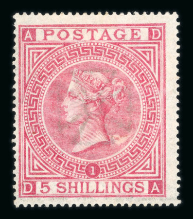 Stamp of Great Britain » 1855-1900 Surface Printed 1867-83 wmk Cross 5s rose pl.1 DA, fresh unused (regummed),