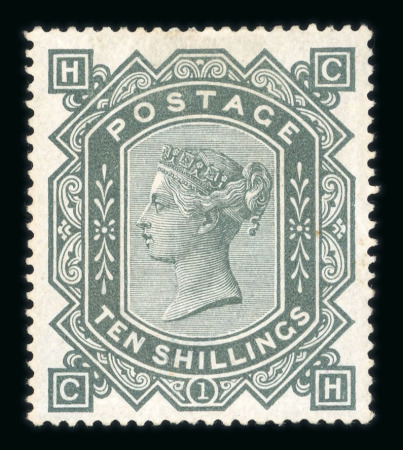 1867–83 10s Grey-Green on Blued Paper Watermark Anchor Mint 