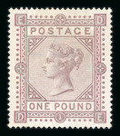 1867–83 £1 Brown-Lilac Watermark Anchor on White Paper — The Rarest Mint Standard Postage Stamp of GB  A tremendously rare and highly desirable high-value, this fresh mint example is well centred and displays excellent, 
