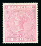 1867–83 Watermark Anchor 5s Plate 4 (White Paper). A very fresh mint example with large part original gum. A few gum wrinkles noted, with a thin spot patched at the upper left. A fine example of this rare mint stamp. (SG