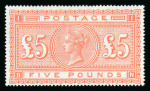 Stamp of Great Britain » 1855-1900 Surface Printed GB 1867-83 £5 orange on blued paper mint with large part o.g.