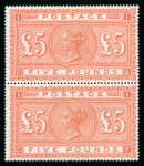 Stamp of Great Britain » 1855-1900 Surface Printed 1867-83 £5 orange in vertical pair mint, each very lightly mounted