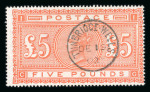Stamp of Great Britain » 1855-1900 Surface Printed 1867-83 £5 orange fine used with neat strike of Tunbridge Wells 1902 cds