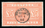 Stamp of Great Britain » 1855-1900 Surface Printed 1867-83 £5 orange fine used with neat strike of Hereford 1902 cds