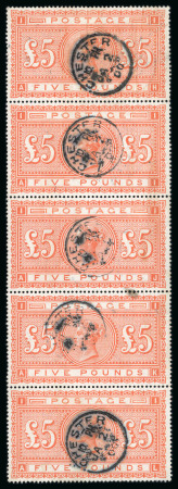 Stamp of Great Britain » 1855-1900 Surface Printed 1867–83 £5 Orange: An outstanding vertical strip of