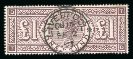 Stamp of Great Britain » 1855-1900 Surface Printed 1884 wmk Crowns £1 brown-lilac fine used with crisply struck Liverpool 1891 cds