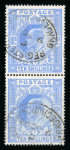 Stamp of Great Britain » King Edward VII 1902-10 De La Rue 10s ultramarine in fine used vertical pair with registered oval cancels