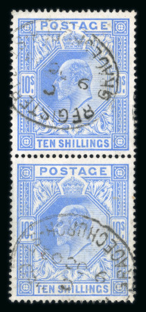 Stamp of Great Britain » King Edward VII 1902-10 De La Rue 10s ultramarine in fine used vertical pair with registered oval cancels