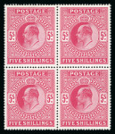Stamp of Great Britain » King Edward VII 1911-13 Somerset House 5s carmine in mint block of four