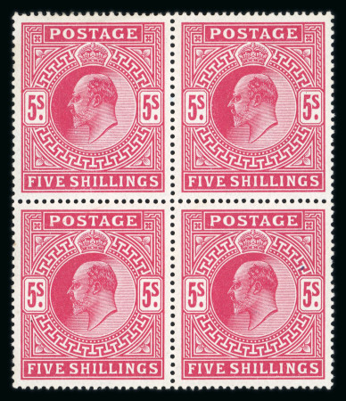 Stamp of Great Britain » King Edward VII 1911-13 Somerset House 5s carmine in mint block of four