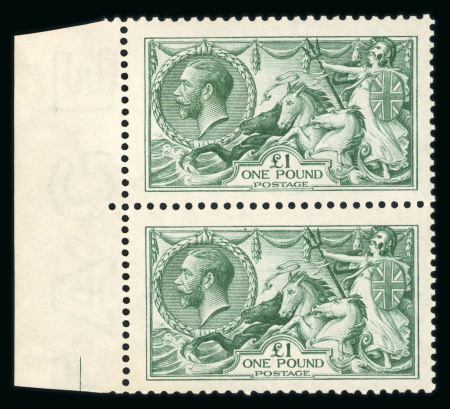 Stamp of Great Britain » King George V 1913 Waterlow £1 green in left hand marginal vertical pair mint n.h.